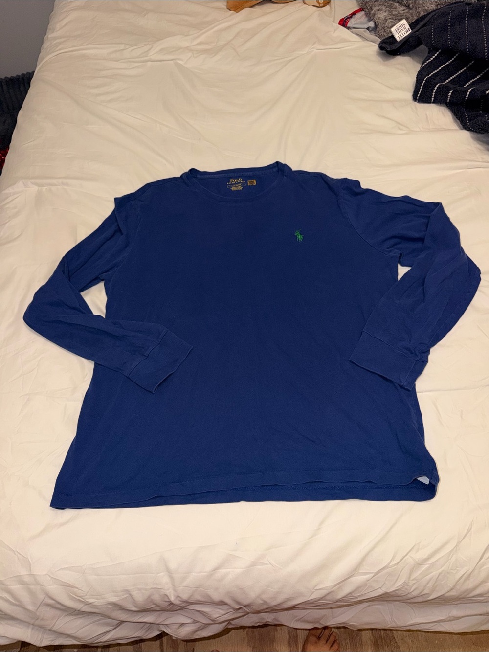 Ralph Lauren Long-Sleeve Crew Tee in Navy with Green Pony size L